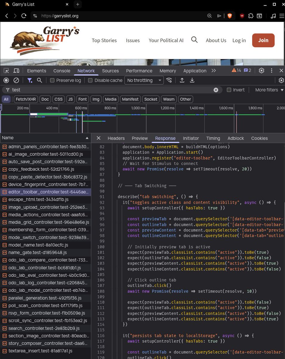 Network panel screenshot showing 28 test files served on the homepage, totaling 300 KB.